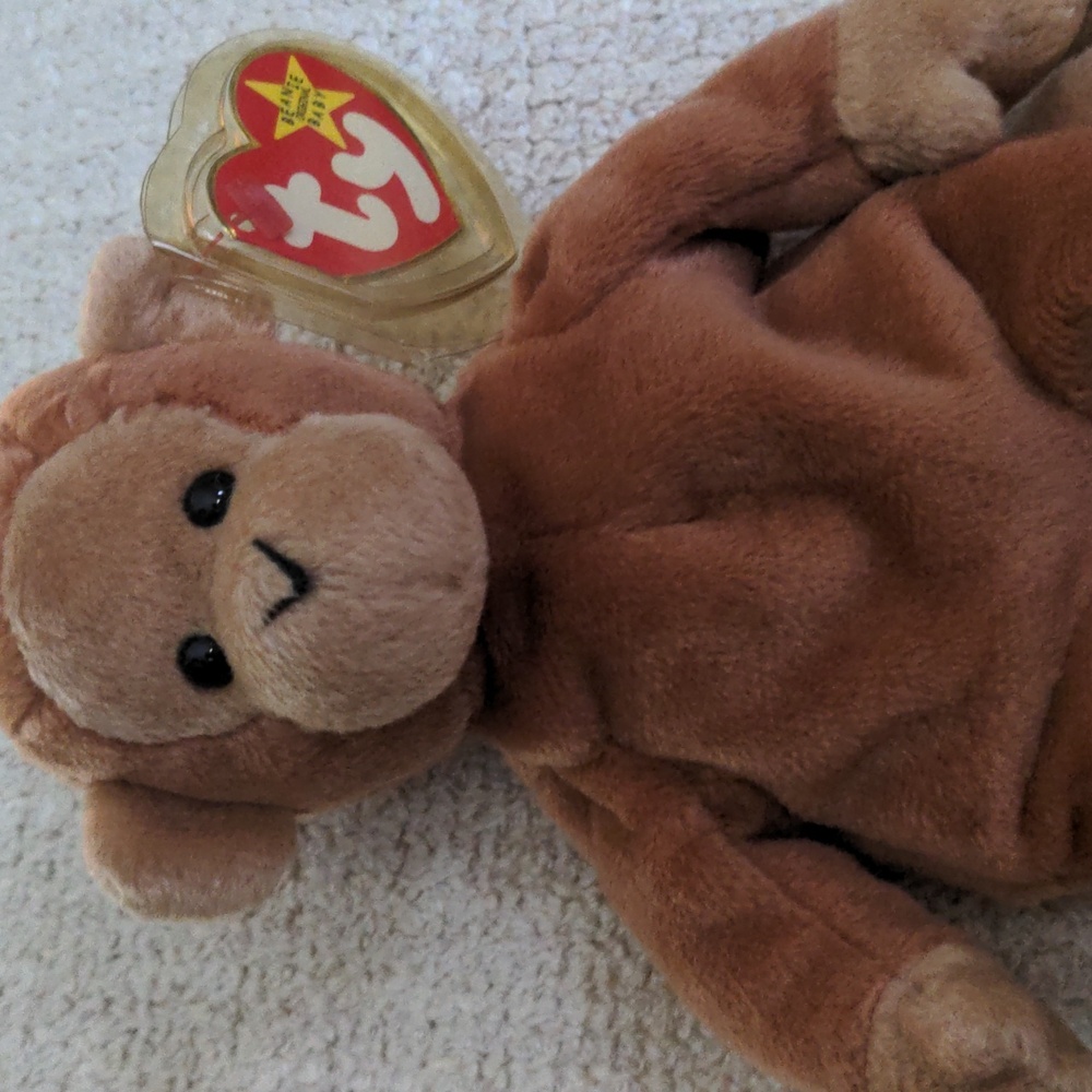 RARE Mint Condition Bongo Ty Beanie Baby Plush Brown Monkey, Tan Tail 1995 - Picture 6 of 9